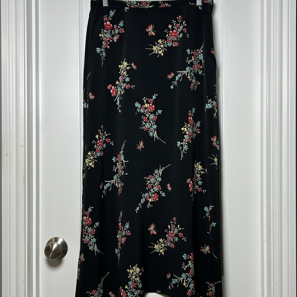 Kathie Lee Collection Vintage Black Floral Butterfly Maxi Skirt Fairycore Style